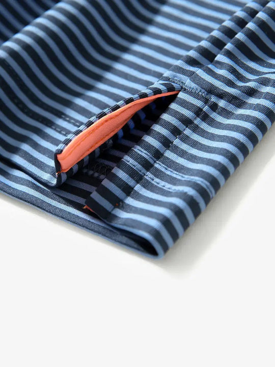 Hem slit detail – Blue Denim Stripe Performance Cooling Polo for youth