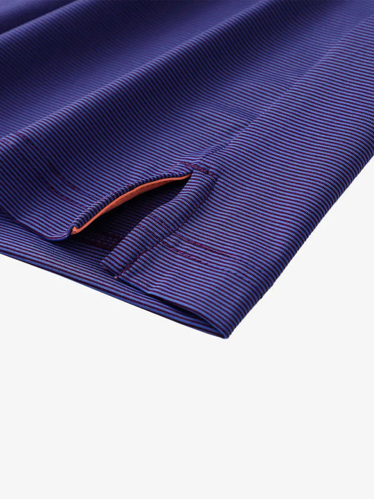 Hem slit detail of PLUM BLUE STRIPE Pinstripe Jersey Performance Polo								
