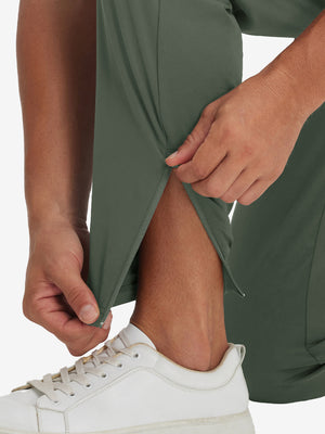 Ankle zip detail of Lightweight Ankle-Zip Sweatpants with 4 Pockets in olive green