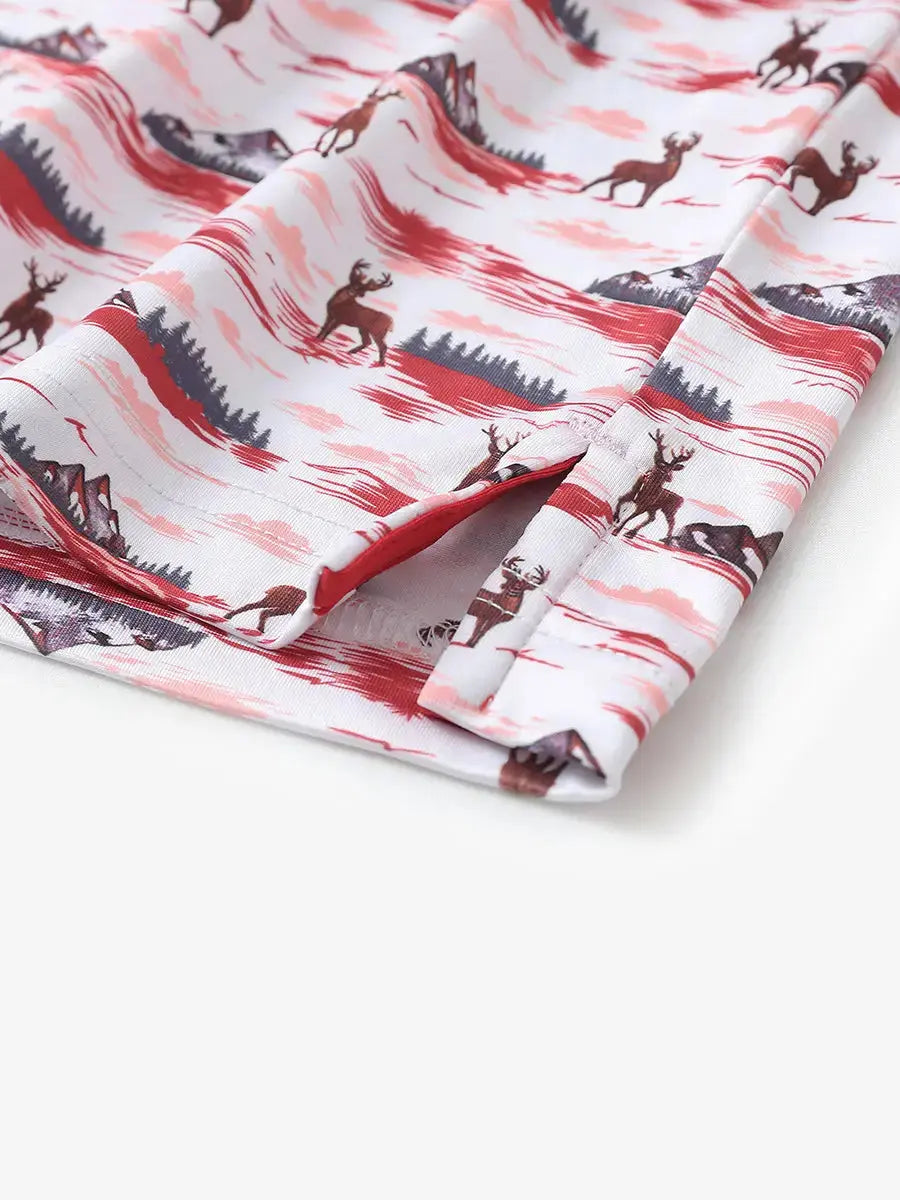 Close-up of side hem slit on SUNSET ELK polo designed for ease of movement and breathability