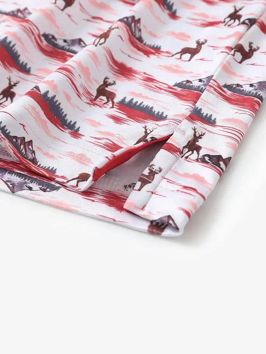 Close-up of side hem slit on SUNSET ELK polo designed for ease of movement and breathability