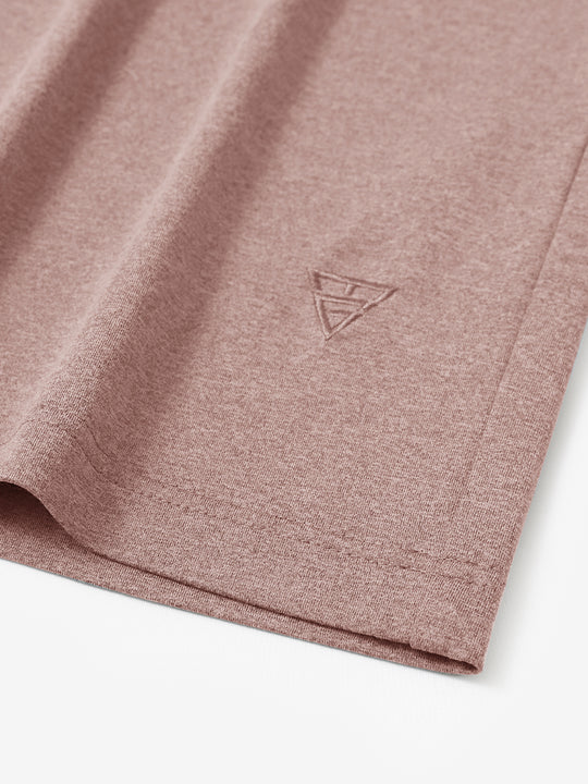 Hem detail of Men’s Long Sleeve Mock Turtleneck Shirt in Pink Heather, showcasing smooth finish.