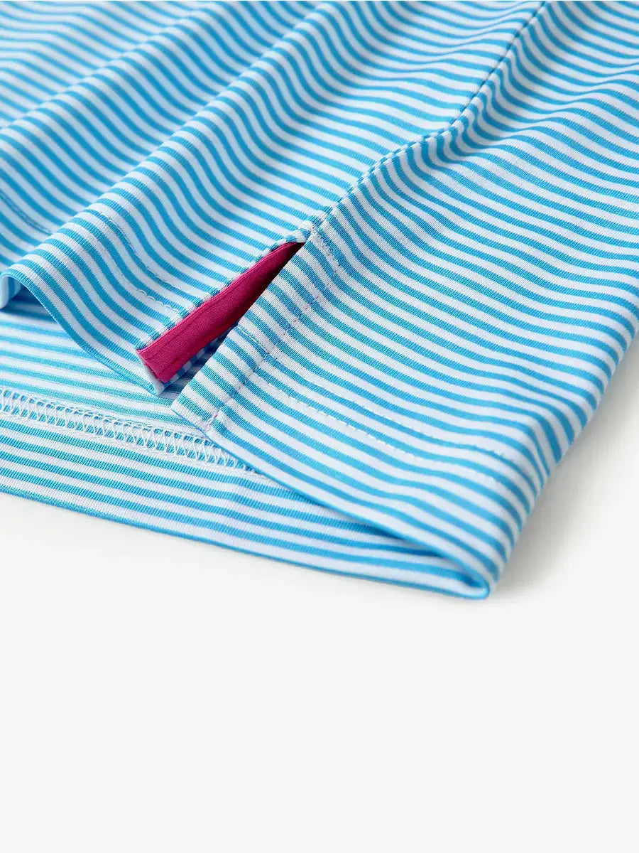 Hem slit detail – Sky Blue Stripe Performance Cooling Polo for youth