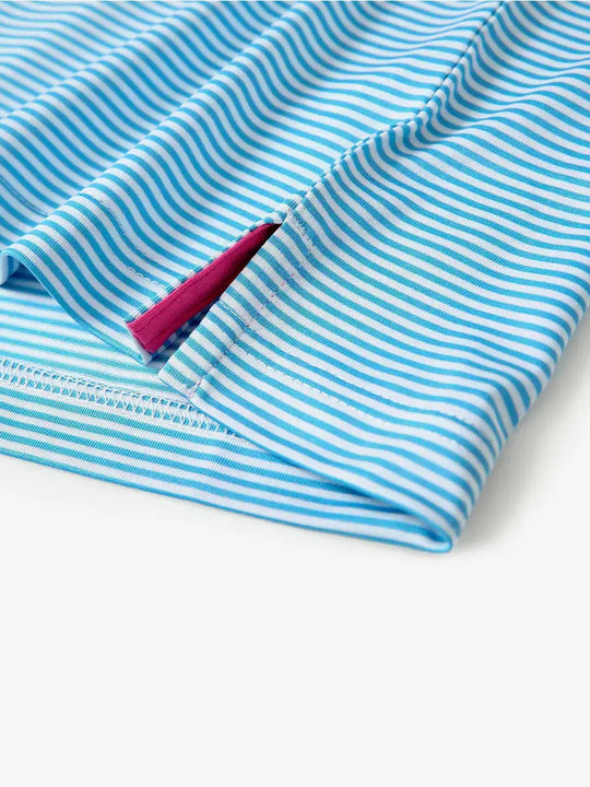 Hem slit detail – Sky Blue Stripe Performance Cooling Polo for youth