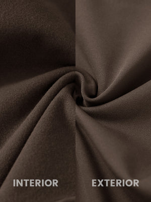 Close-up of the inner and outer fabric of women's stretch fleece lined water resistant joggers in coffee brown, showing fleece lining and exterior.