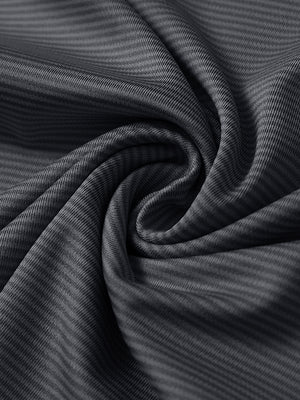 Close-up of black grey melange pinstripe quarter zip pullover fabric showing fine lines and soft knit texture.