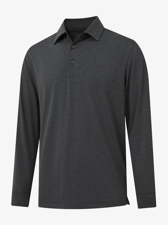 Dark Grey Heather Skin-friendly Long Sleeve Melange Polo – 3D flat shirt display