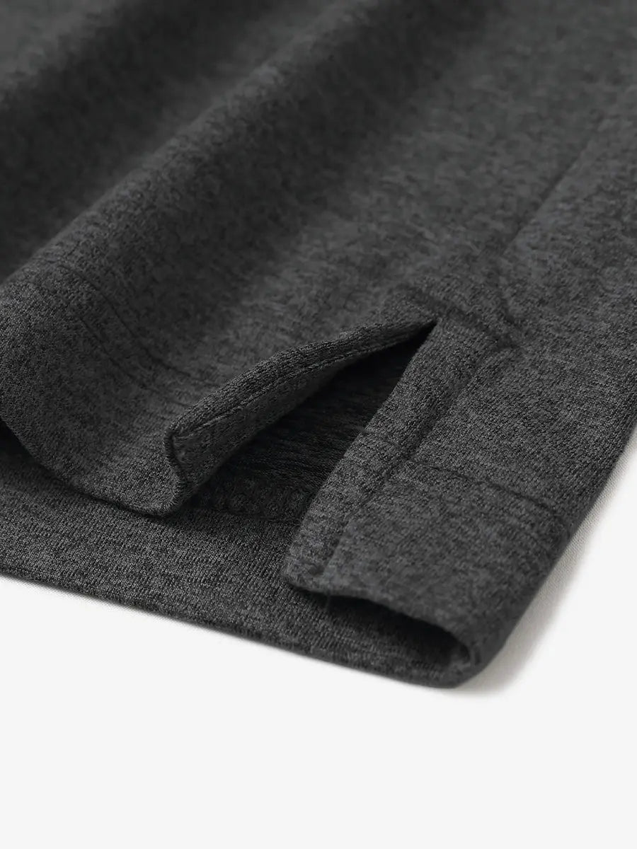 Dark Grey Heather Skin-friendly Long Sleeve Melange Polo – close-up detail of side hem slit