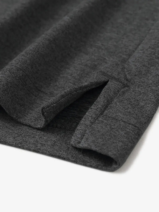Dark Grey Heather Skin-friendly Long Sleeve Melange Polo – close-up detail of side hem slit
