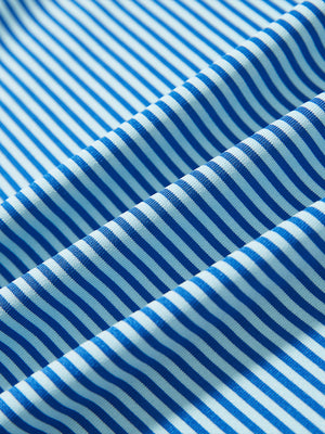 Fabric detail of Classic stripe polo shirts with crisp lines and smooth aqua stripe finish