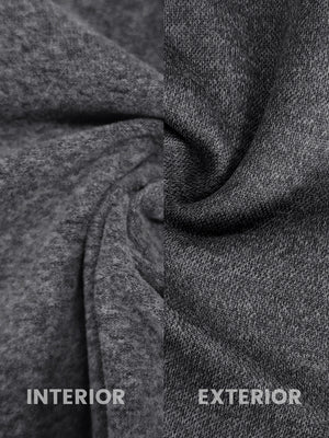 Close-up of neutral grey heather classic heather fleece hoodie fabric showing soft, brushed interior and textured exterior.