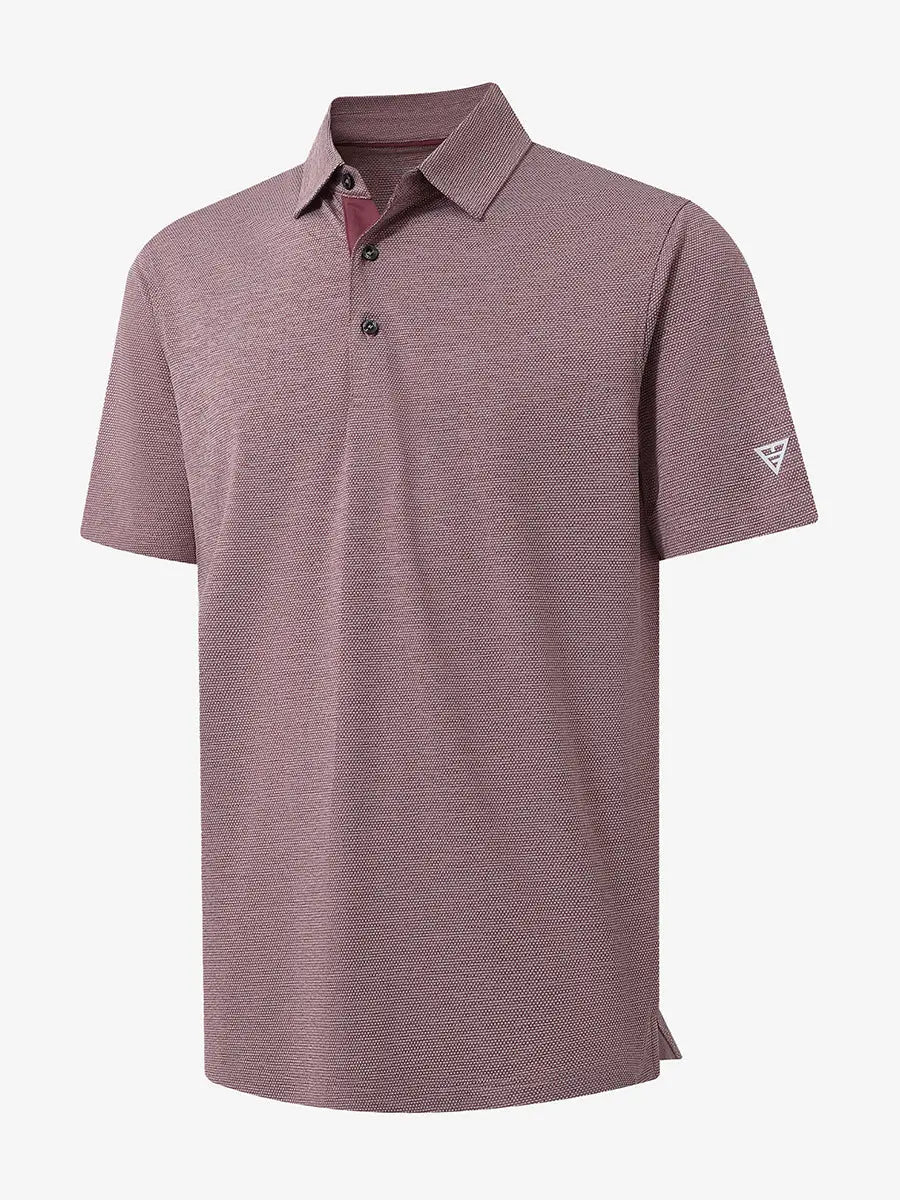 3D view showing jacquard fabric detail of Ventilated Heather Jacquard Polo in DUSTY ROSE HEATHER