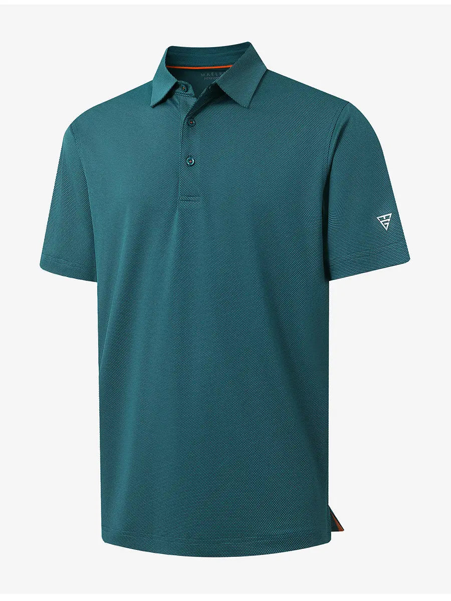 3D view displaying the subtle jacquard texture of the TURQUOISE polo