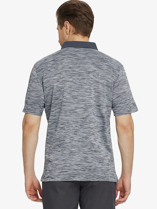 Back half-body view highlighting the athletic fit in BLACK GREY HEATHER