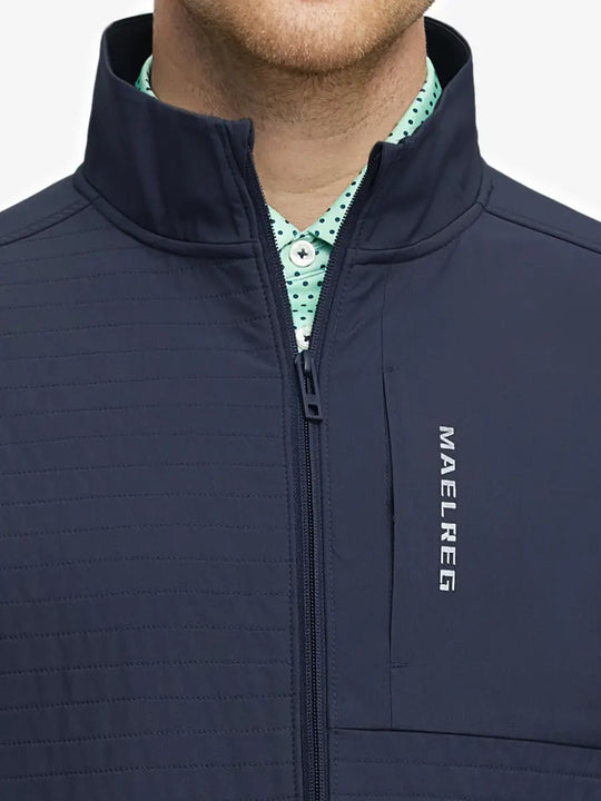 Close-up of collar detail on the Navy Softshell Jacket, showing quality and design