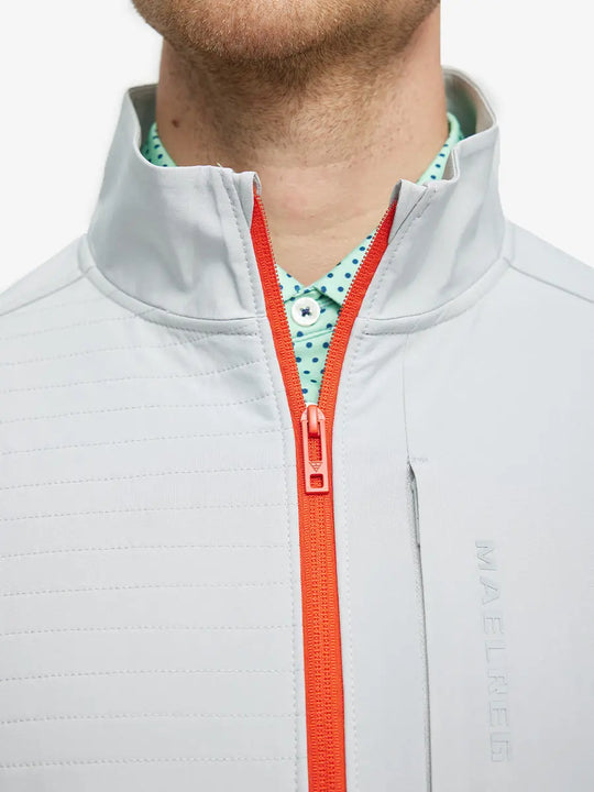 Close-up detail of the collar area on the Light Grey Water Resistant Jacket – minimal and structured