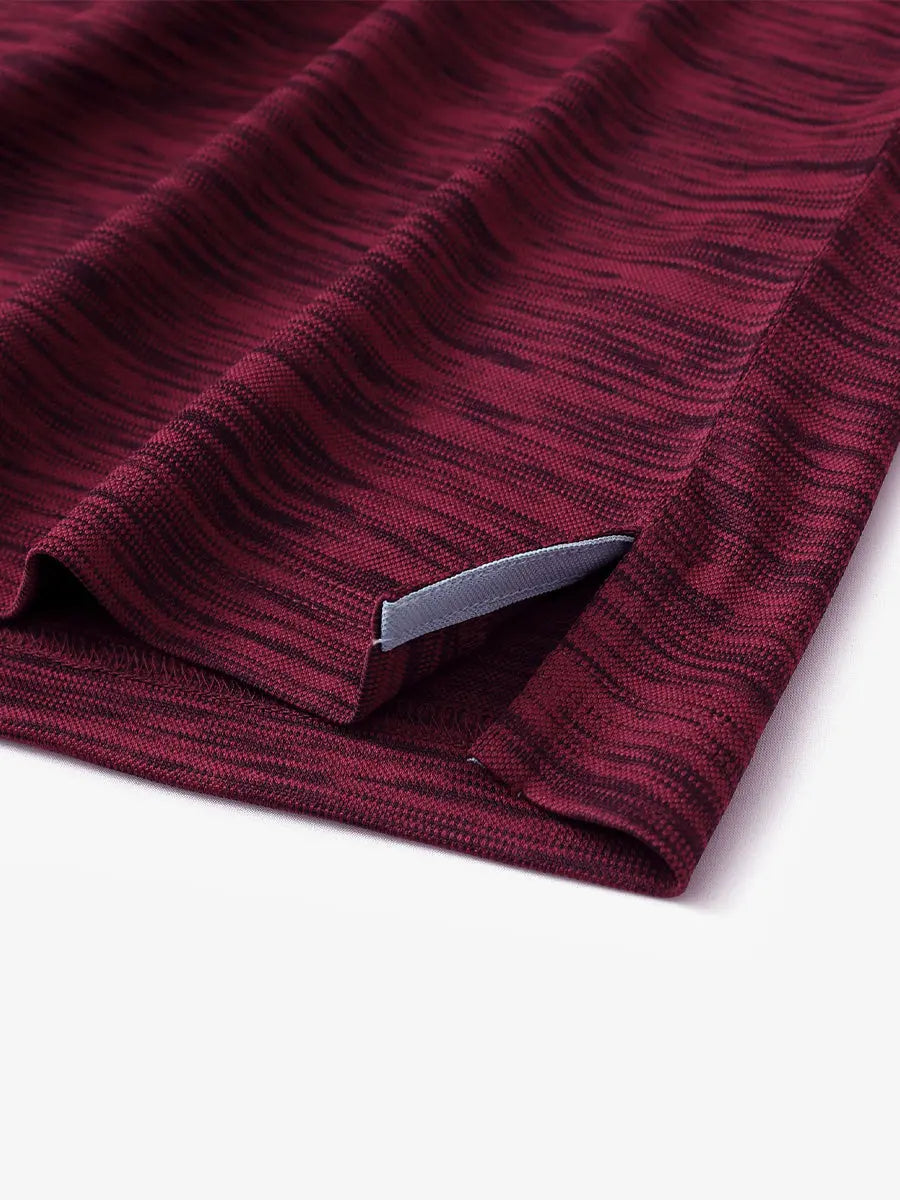 Close-up of side hem slit in BURGUNDY HEATHER Cool Heather Texture Polo