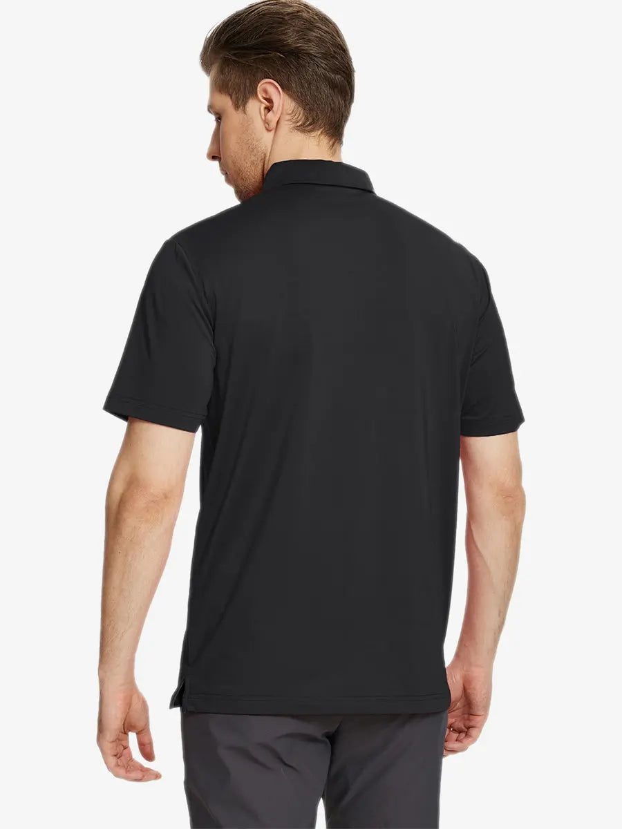 Back half-body view of Black Chest Print Polo Shirts