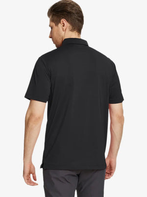 Back half-body view of Black Chest Print Polo Shirts