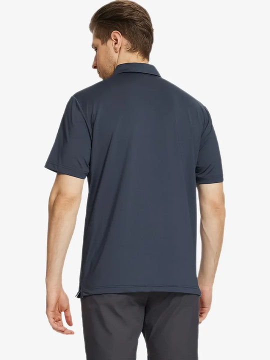 Back half-body view of Dark Grey Chest Print Polo Shirts