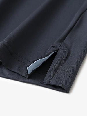 Close-up of side slit detail on Dark Grey Chest Print Polo Shirts
