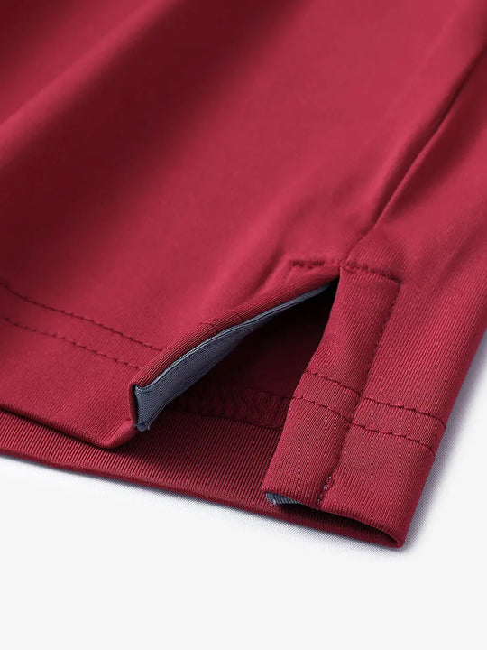 Close-up of side hem slit on Red Chest Print Polo Shirts