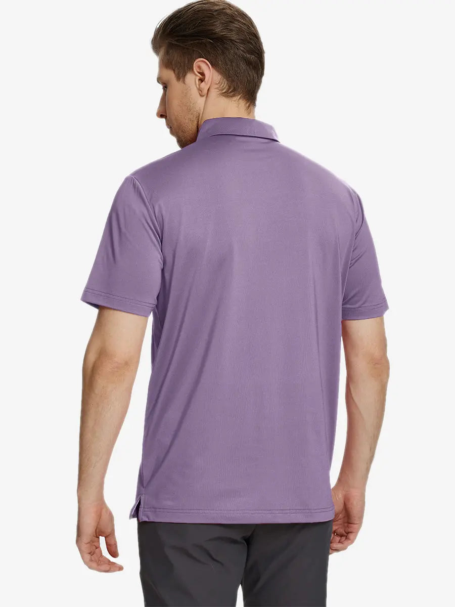 Back half-body view of Lavender Chest Print Polo Shirts
