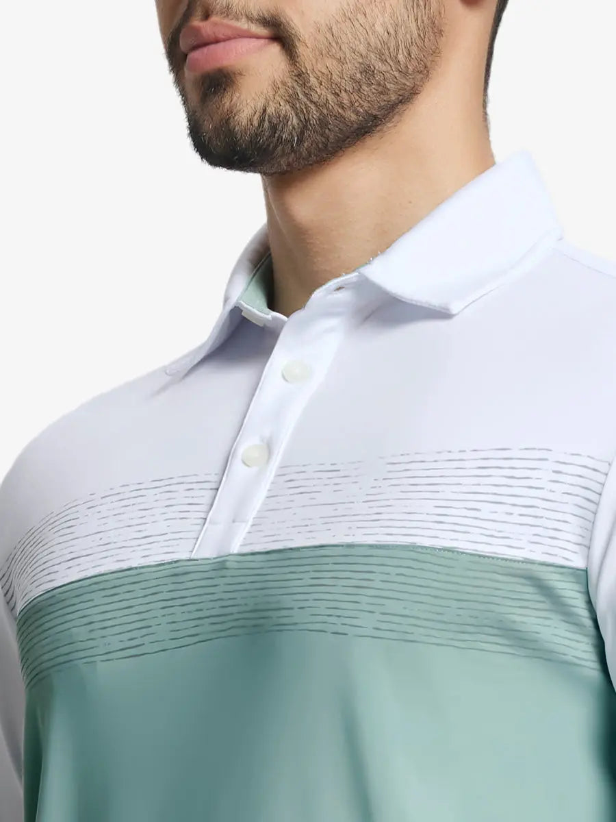 Front view from nose to chest in BERYL GREEN Premium Performance Polo