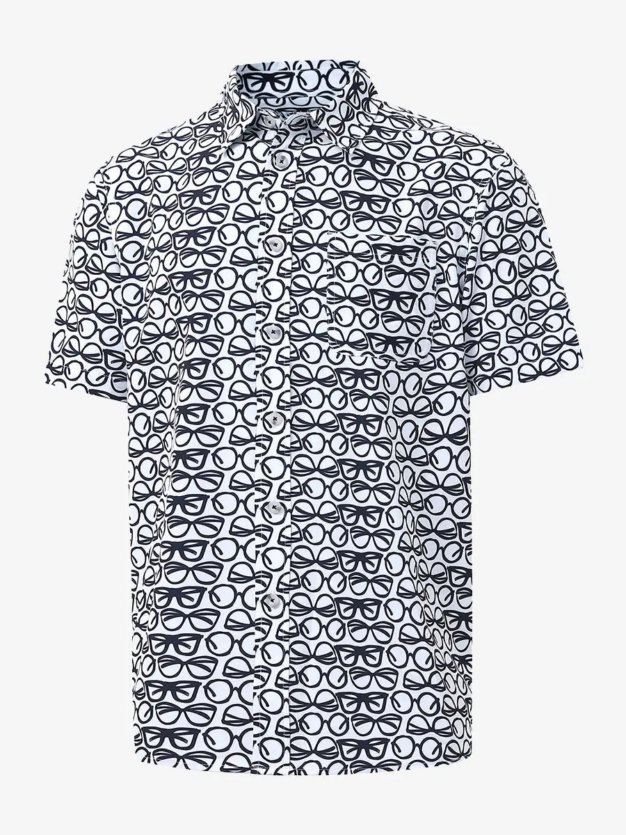 3D display of BLACK WHITE GLASSES Stylish Printing Summer Shirt.