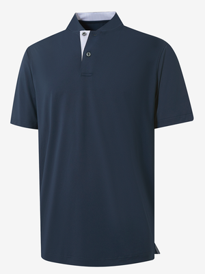 3D render of navy Moisture-Wicking Short Sleeve Henley Shirt.