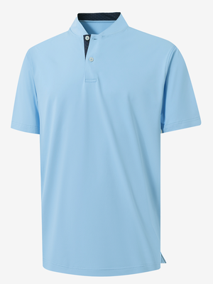 3D render of light blue Moisture-Wicking Short Sleeve Henley Shirt.