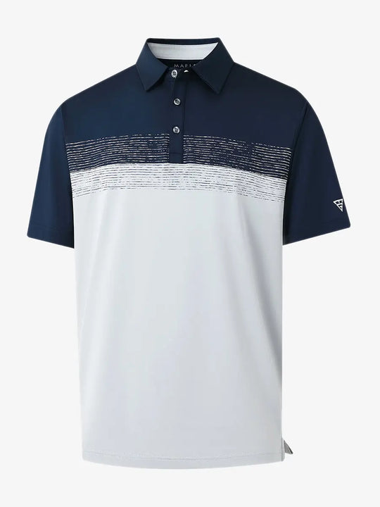 3D render showcasing NAVYGLACIER GREY fabric and texture of Premium Performance Polo