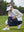 Woman adjusting ankle zip on Women's Ultra-stretch Quick Dry Sweatpants with Ankle Zips in navy on golf course