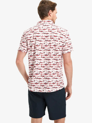 Back half-body view wearing SUNSET ELK Stylish Printing Summer Shirt.
